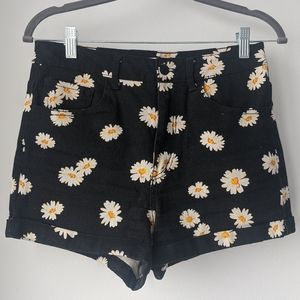 Black Denim Daisy Shorts